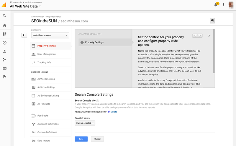 Google Analytics Search Console Settings