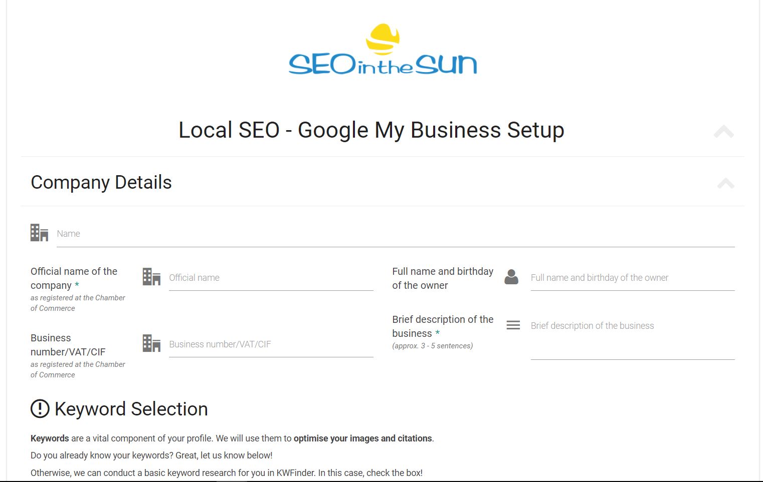 Local SEO Client Info Info Form Affordable Local SEO Service