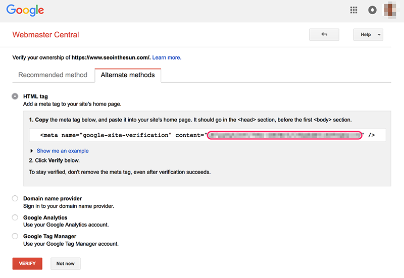 Google Search Console HTML Tag Google Search Console HTML Tag