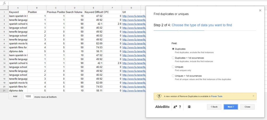 Remove Keyword Duplicates 2